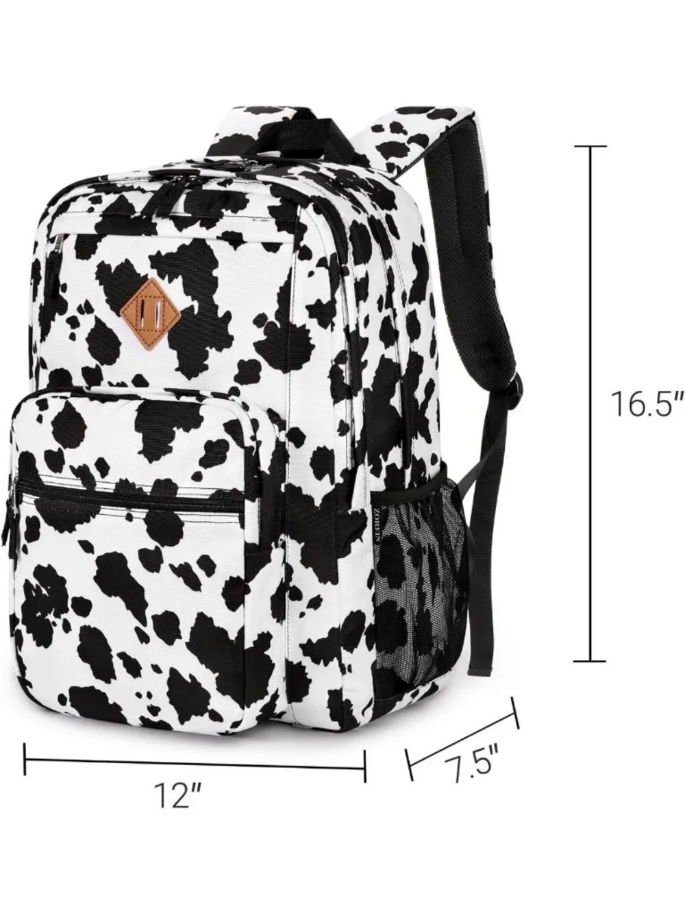 Stylish 26L Water-Resistant Backpack for College & Travel - Black Cow Print